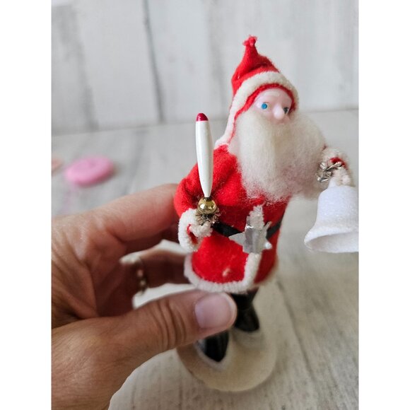 Antique putz Santa Bell candle mini plastic felt decor sparkle shabby chic Xmas - Picture 5 of 9